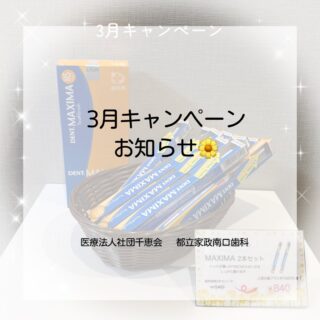 こんにちは⭐️
都立家政南口歯科です🦷
＝＝＝＝＝＝＝＝＝＝

🪥✨ 3月限定キャンペーン ✨🪥

日頃の感謝を込めて、期間限定で人気歯ブラシを
お得なセット価格でご用意しました🌼

🦷 MAXIMA 歯ブラシ 2本セット
ヘッドが薄く、お口の小さい方や奥歯までしっかり磨ける
人気の歯ブラシです✨

通常 ¥940 → ¥840（税込）
＼100円OFF！／

📅 期間：3/1〜3/31
※数量限定・なくなり次第終了

気になる方はお気軽にスタッフまで🫶

＝＝＝＝＝＝＝＝＝＝
🦷【都立家政南口歯科】🦷
〒165-0033
住所:東京都中野区若宮3丁目17-6
メゾンドグリシーヌ1階

#都立家政南口歯科 #中野 #中野の歯医者さん #期間限定  #キャンペーン